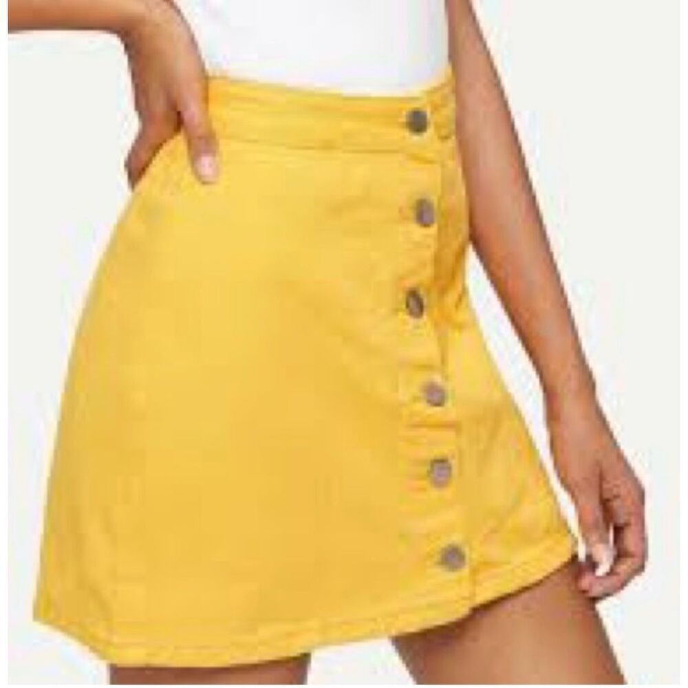 Womens Newbury Kustom Mustard Yellow Button Down Mini Skirt - Sz S